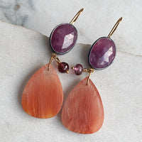 Ruby and Auburn Amazonite Earrings with Pink Tourmaline Beads